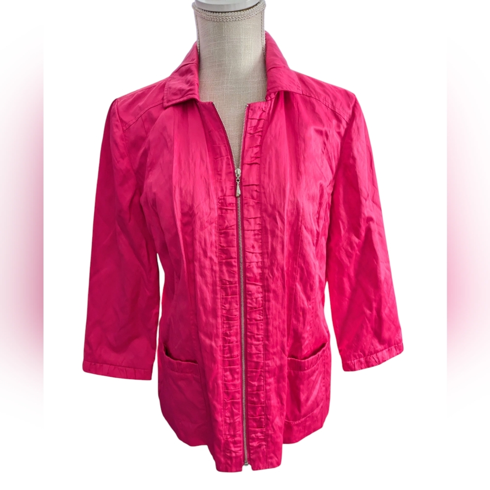 Laura Ashley Pink Metallic Satin Zip Front‎ Jacket Size Medium